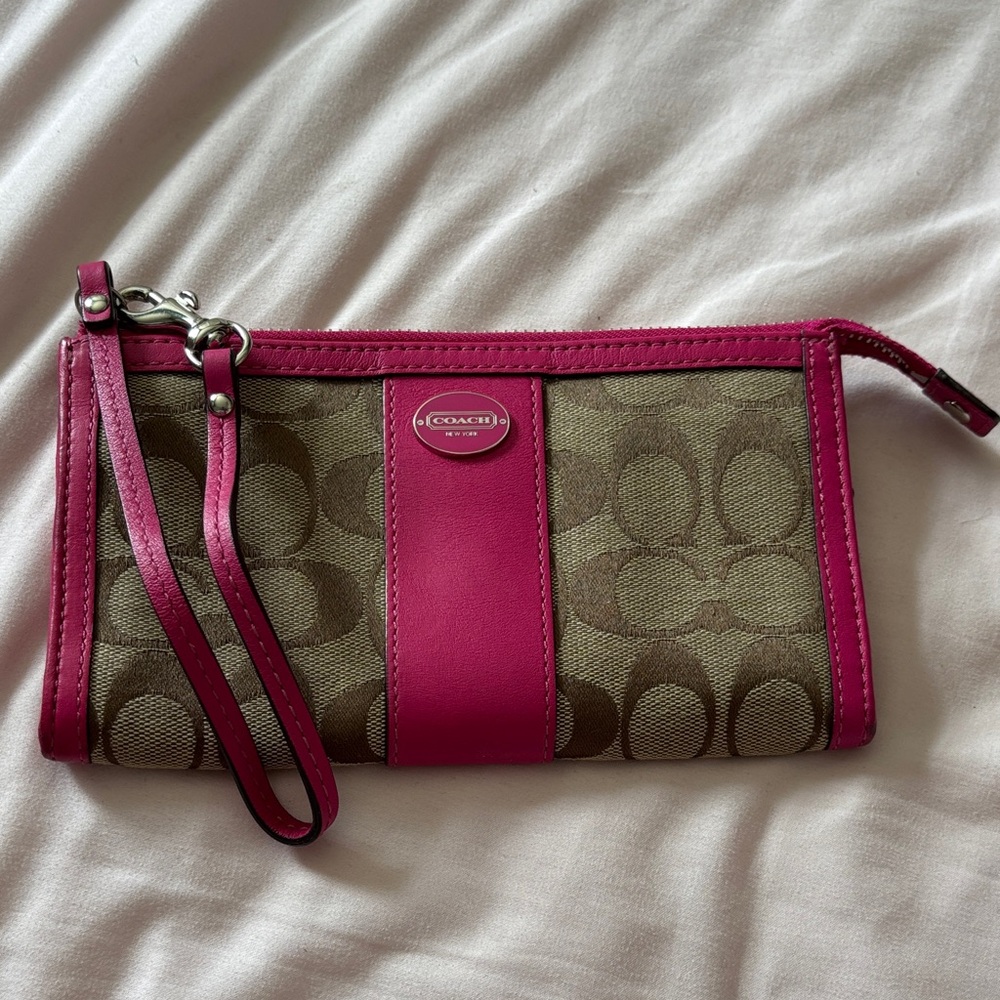 Coach Fuchsia and Tan Wristlet
